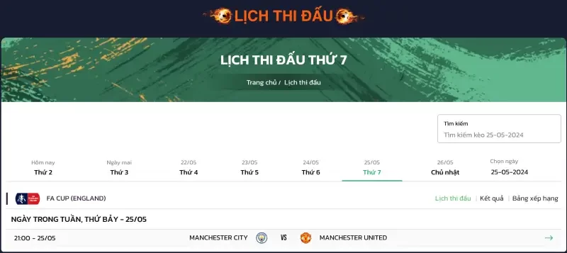 Lịch thi đấu bóng đá Bong88 26 Lịch thi đấu bóng đá tại Bong88